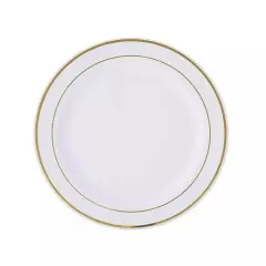 10 pcs Plastic WHITE with Gold Rim 8" PLATES Disposable