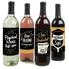 Big Dot of Happiness Psychology Grad - Psychologist Graduation Party Decorations for Women and Men - Wine Bottle Label Stickers - Set of 4