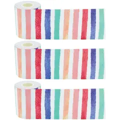 Watercolor Stripes Straight Rolled Border Trim, 50 Feet Per Roll, Pack of 3