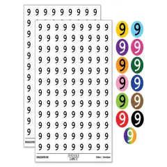 Number 9 Nine Cute Typewriter Font 200+ 0.50" Round Stickers Brown