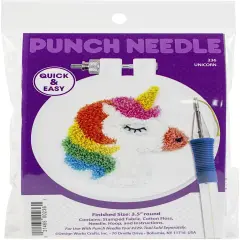 Design Works Punch Needle Kit 3.5" Round-Unicorn