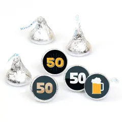 Big Dot of Happiness Cheers and Beers to 50 Years - 50th Birthday Party Round Candy Sticker Favors - Labels Fits Chocolate Candy (1 sheet of 108)