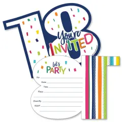 Big Dot of Happiness 18th Birthday - Cheerful Happy Birthday - Shaped Fill-In Invites - Eighteenth Birthday Invites Cards with Envelopes - Set of 12