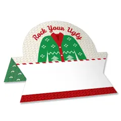 Big Dot of Happiness Ugly Sweater - Holiday and Christmas Party Tent Buffet Card - Table Setting Name Place Cards - Set of 24