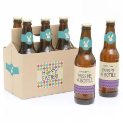 Big Dot of Happiness Hippity Hoppity - Easter Bunny Party Decorations for Women and Men - 6 Beer Bottle Label Stickers and 1 Carrier