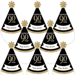 Big Dot of Happiness Adult 90th Birthday - Gold - Mini Cone Birthday Party Hats - Small Little Party Hats - Set of 8