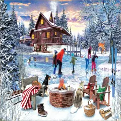 Sunsout Fireside Skaters 1000 pc Christmas Jigsaw Puzzle 42242