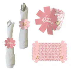 Big Dot of Happiness Mis Quince Anos - Quinceanera Sweet 15 Birthday Party Paper Napkin Holder - Napkin Rings - Set of 24