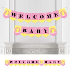 Big Dot of Happiness Pink Ducky Duck - Girl Baby Shower Bunting Banner - Pink Party Decorations - Welcome Baby
