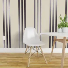 Peel & Stick Wallpaper 2FT Wide Aegean Stripe Navy Linen French Cream Holli Zollinger Custom Removable Wallpaper by Spoonflower