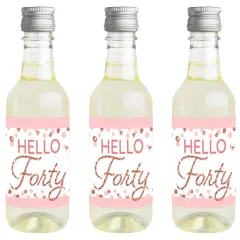 Big Dot of Happiness 40th Pink Rose Gold Birthday Mini Wine & Champagne Bottle Label Stickers Happy Birthday Party Favor Gift for Women and Men 16 Ct