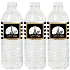 Big Dot of Happiness Stars Over Paris - Parisian Themed Party Water Bottle Sticker Labels - Set of 20