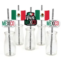 Big Dot of Happiness Viva Mexico - Paper Straw Decor - Mexican Independence Day Party Striped Decorative Straws - Set of 24