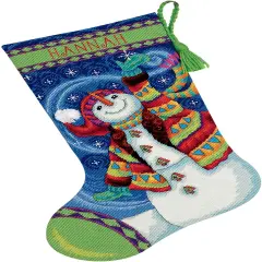 Dimensions Stocking Needlepoint Kit 16" Long-Happy Snowman Stitched In Wool & Thread