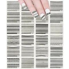 Wrapables 24 Sheets Gold, Silver & Black Nail Strips Nail Stickers Nail Art Set (Silver & Black Nail Strips)