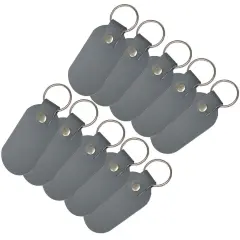 Oval Leather Keychains Kit &ndash; Full-Grain Latigo, 10-Pack, Engraving & Foil Stamping Ready, DIY Personalized Keyrings Grey