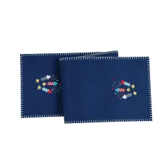 Patriotic 4th of July Solid Blue Sparkler Embroidered Fireworks Design Felt Table Runner 12" x 47.25"