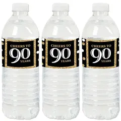 Big Dot of Happiness Adult 90th Birthday - Gold - Birthday Party Water Bottle Sticker Labels - Set of 20