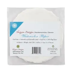 Shizen Professional Watercolor Paper - 6", Round Deckle Edge, Hot Press, 10 Sheets