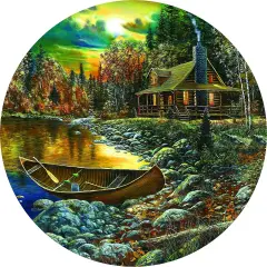 Sunsout Fall Cabin 500 pc Round Jigsaw Puzzle 74106
