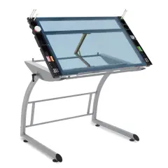Studio Designs Triflex Drawing Table - Silver Frame, Blue Glass