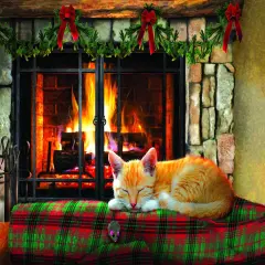 Sunsout Fireside Snooze 500 pc Christmas Jigsaw Puzzle 37138
