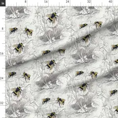 Various Fabrics by the Yard or Fat Quarter Bee Honey Floral Flowers Vintage Antique Illustration Pencil Drawing Flower Sketch Honeybee Custom Printed Fabric by Spoonflower