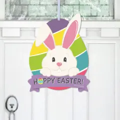 Big Dot of Happiness Hippity Hoppity - Hanging Porch Easter Bunny Party Outdoor Decorations - Front Door Decor - 1 Piece Sign