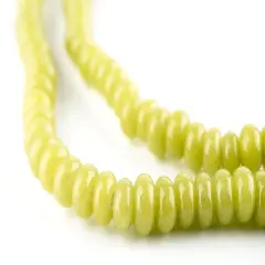 The Bead Chest Lime Green Glass Donut Beads - 24 Inch Strand of Indonesian Rondelle Java Glass Beads for Crafts & Jewelry Making