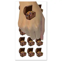 Open Treasure Chest with Gold Pirate Booty Temporary Tattoo Water Resistant Fake Body Art Set Collection (1 Sheet)