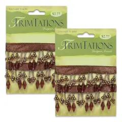 Pack of 2 Faux Rhinestone Flower Fringe Trim Pack of 36" Purple