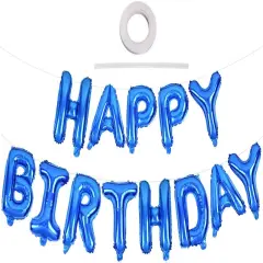 Colorful Celebrations: 16-Inch Mylar Foil Happy Birthday Balloons Banner - Eco-Friendly Decor for All Ages! Blue