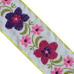 Designer's Shop JR 719 Jacquard woven embroidery Floral trim, 1-13/16" (46 mm) 4 yards