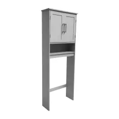Merrick Lane Vigo Over the Toilet Bathroom Organizer with Shelves and Magnetic Closure Doors Gray