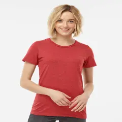 Tultex&reg; Women's Premium Cotton Blend Crew Neck Short Sleeve T-Shirt Red heather