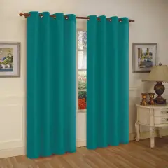 J&V TEXTILES 2 Panels Solid Grommet Faux Silk Window Curtain Drapes Treatment in 84" Length Teal