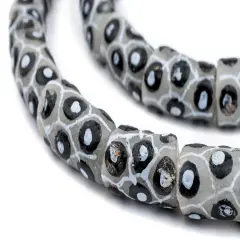 The Bead Chest Painted African Krobo Beads - Full Strand of Ghanaian Tribal Glass Beads for Necklace or Jewelry Making (Grey Eye)