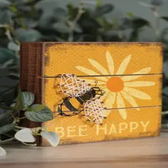 Slat String Art Box Sign, 6"" x 6"", Bee Happy