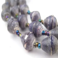 The Bead Chest Recycled Paper Bead Necklace from Uganda - Fair Trade African Jewelry (Purple and White)