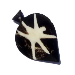 The Bead Chest Wide Star Batik Bone Arrow Pendant 30mm Kenya African Black and White Handmade