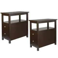 2PCS End Table with 2 Drawer and Shelf Narrow for Living Room