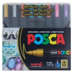 Posca Paint Markers - Set of 8, Metallic Colors, Medium Bullet Tip, 2.5 mm