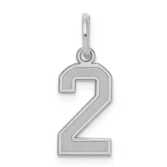 Sterling Silver Small Satin Number 2 Charm Pendant Jewerly 19mm x 7mm