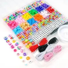 Bracelet Making Kit, Beads for Bracelets Making Pony Beads Polymer Clay Beads Smile Face Beads Letter Beads for Jewelry Making, DIY Arts and Crafts Gifts for Girls Age 6 7 8 9 10-12