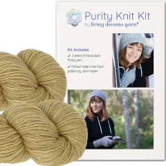 DIY Merino Hat & Gloves Knitting Kit: Organic Hand Dyed Wool Yarn + Printed Pattern. Soft, Cozy, Great for Gifts. Walk in the Park Barley