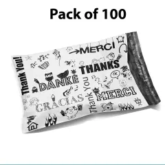 100 Pack Design Poly Mailer Envelopes 12 x 15.5 Glossy | Premium Thank You Shipping Bags for Gifts & Small Business
