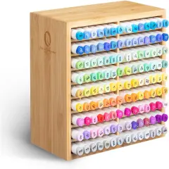 Ohuhu Bamboo Marker Organizer, Wooden Desktop Storage Hold 126/224 Markers, Markers Pens Pencils Art Brushes Stationary Organizer Pencil Holder with 18/32 Compartments for Home Classroom Office Decor