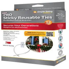 Simple Living Set of 12 Sticky Reusable Ties with Clip Hooks 2" White