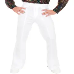 Adult Mens 70s Disco Leisure White Polyester Pants