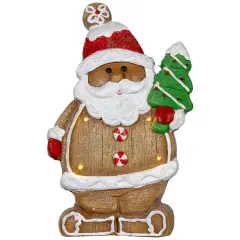 Northlight Lighted Gingerbread Santa with Frosted Tree Christmas Figure - 16" Brown